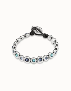 Leather bracelet with blue crystals