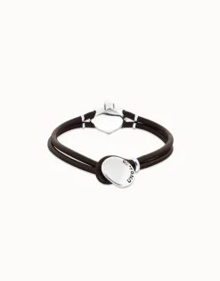 Leather bracelet with faceted black oval crystal
