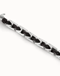 Leather bracelet with rectangular links