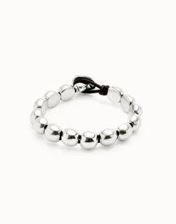 Leather bracelet with small round beads