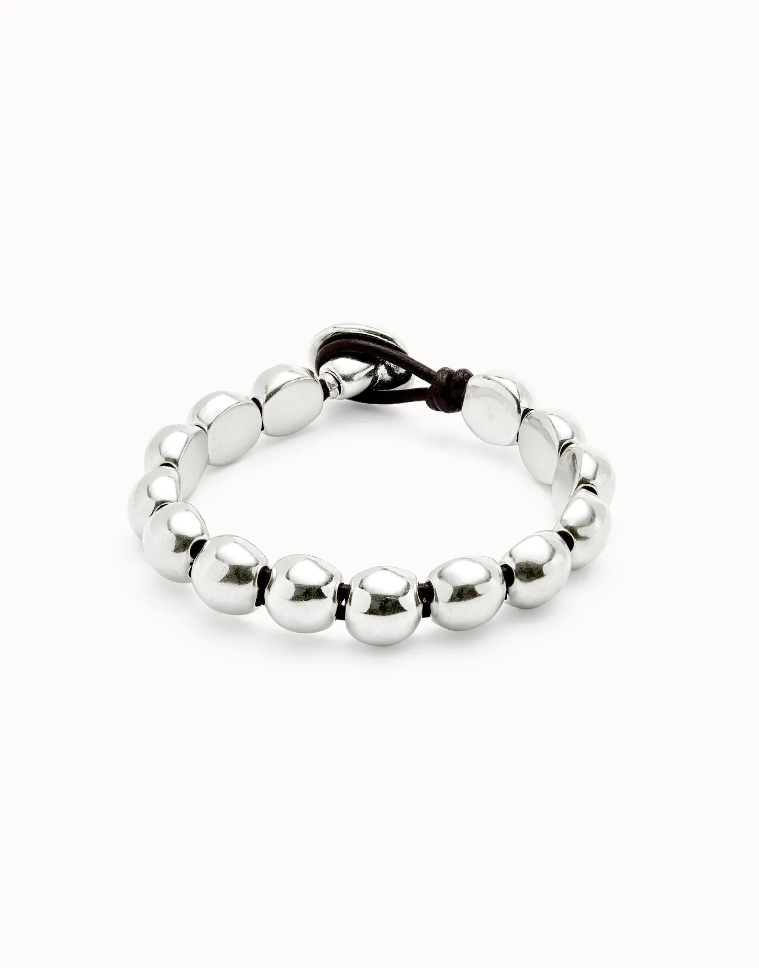 Leather bracelet with small round beads