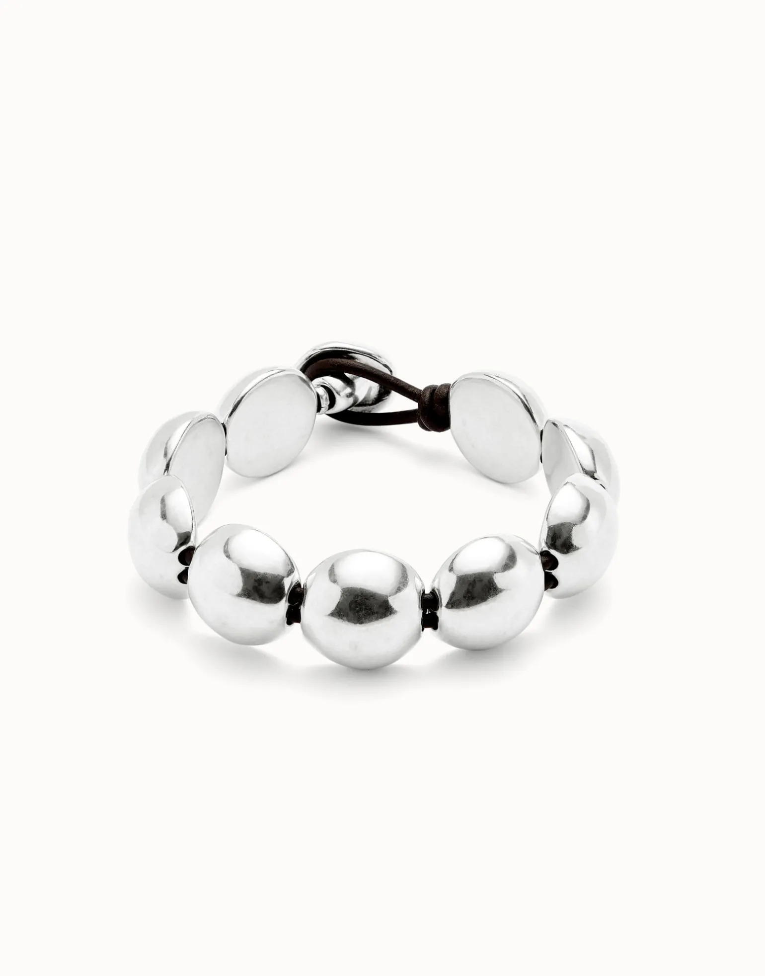 Leather bracelet with small round beads