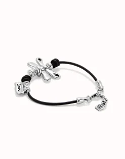 Leather bracelet with sterling silver-plated dragonfly