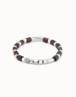 Leather bracelet with wooden beads