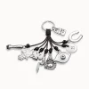 Leather key-ring and sterling silver-plated charms