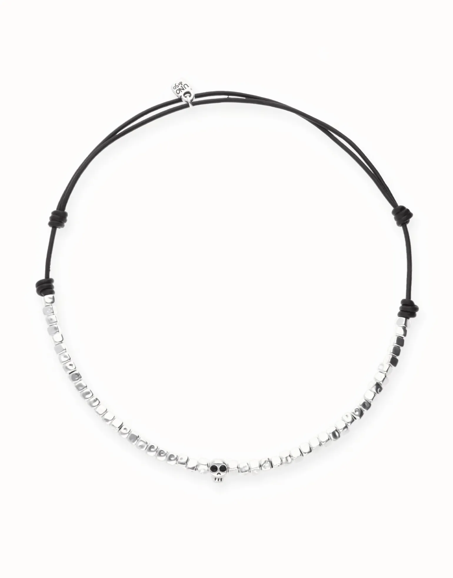 Leather necklace with beads and skull detail