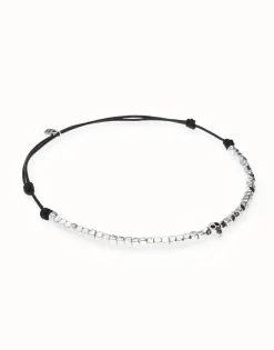 Leather necklace with beads and skull detail