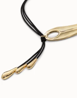 Leather necklace with fringes with drops