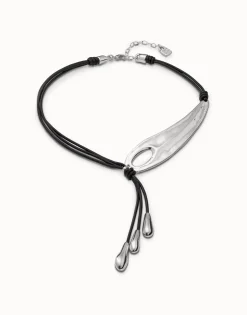 Leather necklace with fringes with drops