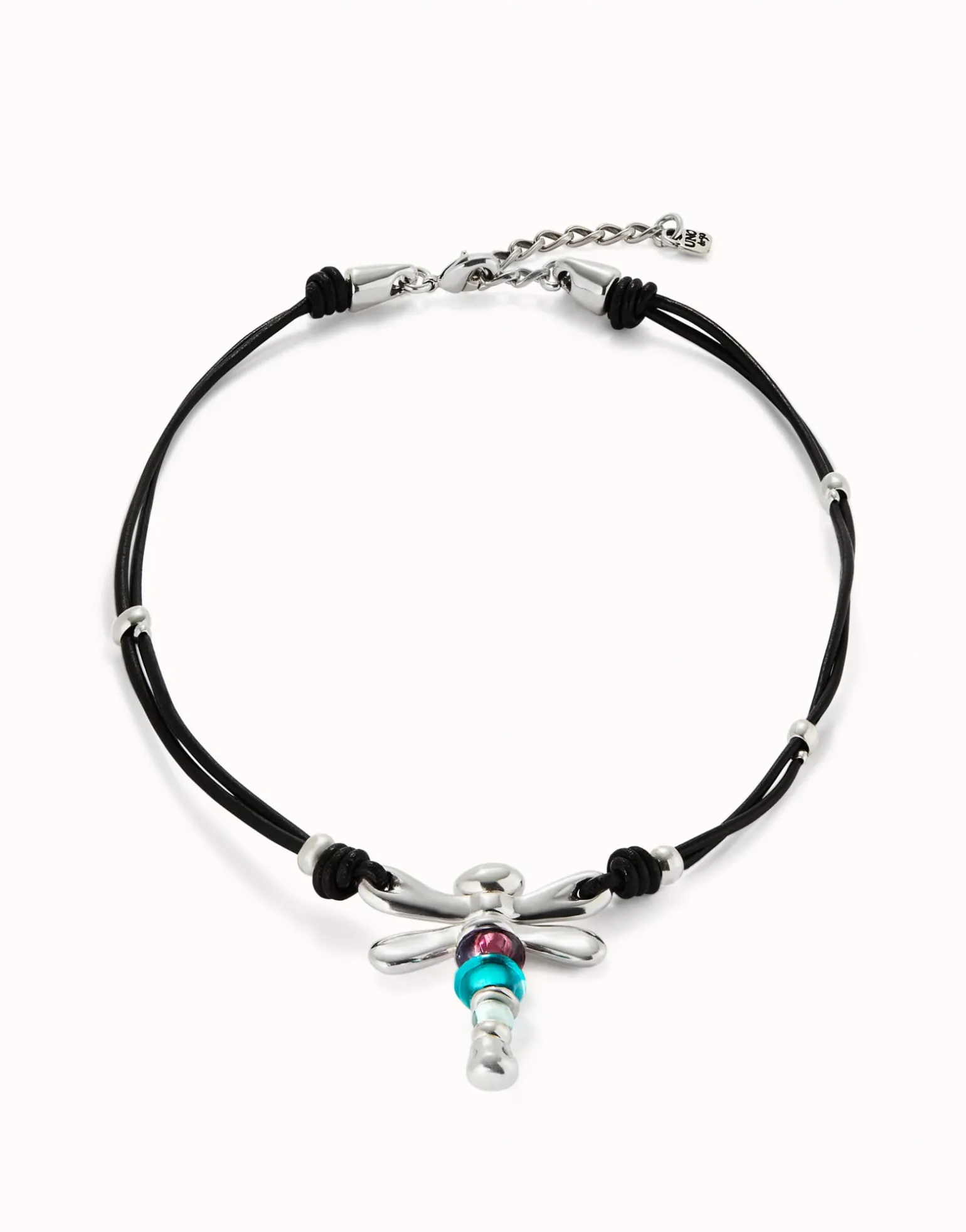 Leather pendant necklace with dragonfly