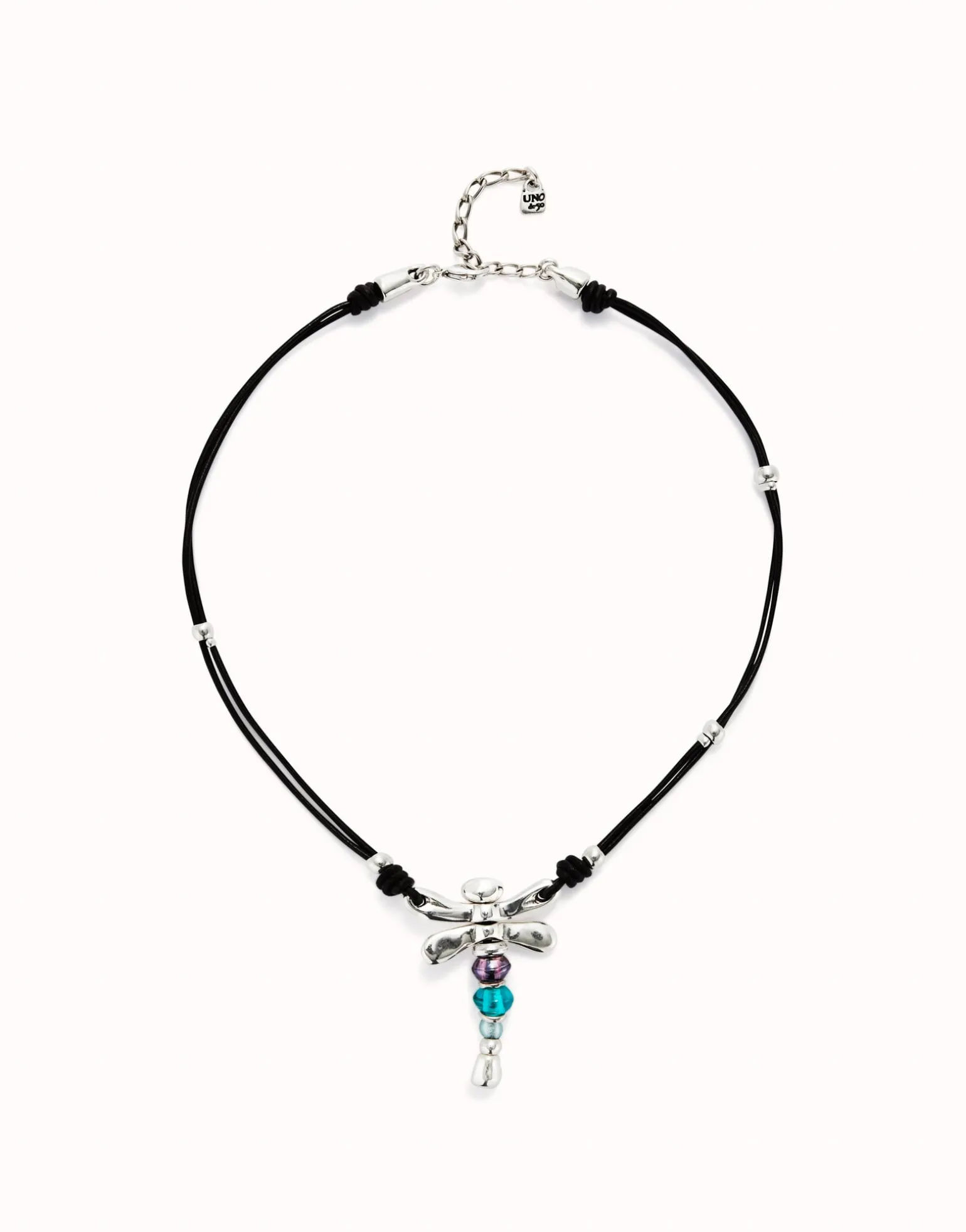 Leather pendant necklace with dragonfly