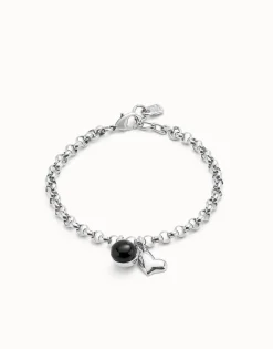 Link chain bracelet with heart charm and murano glass