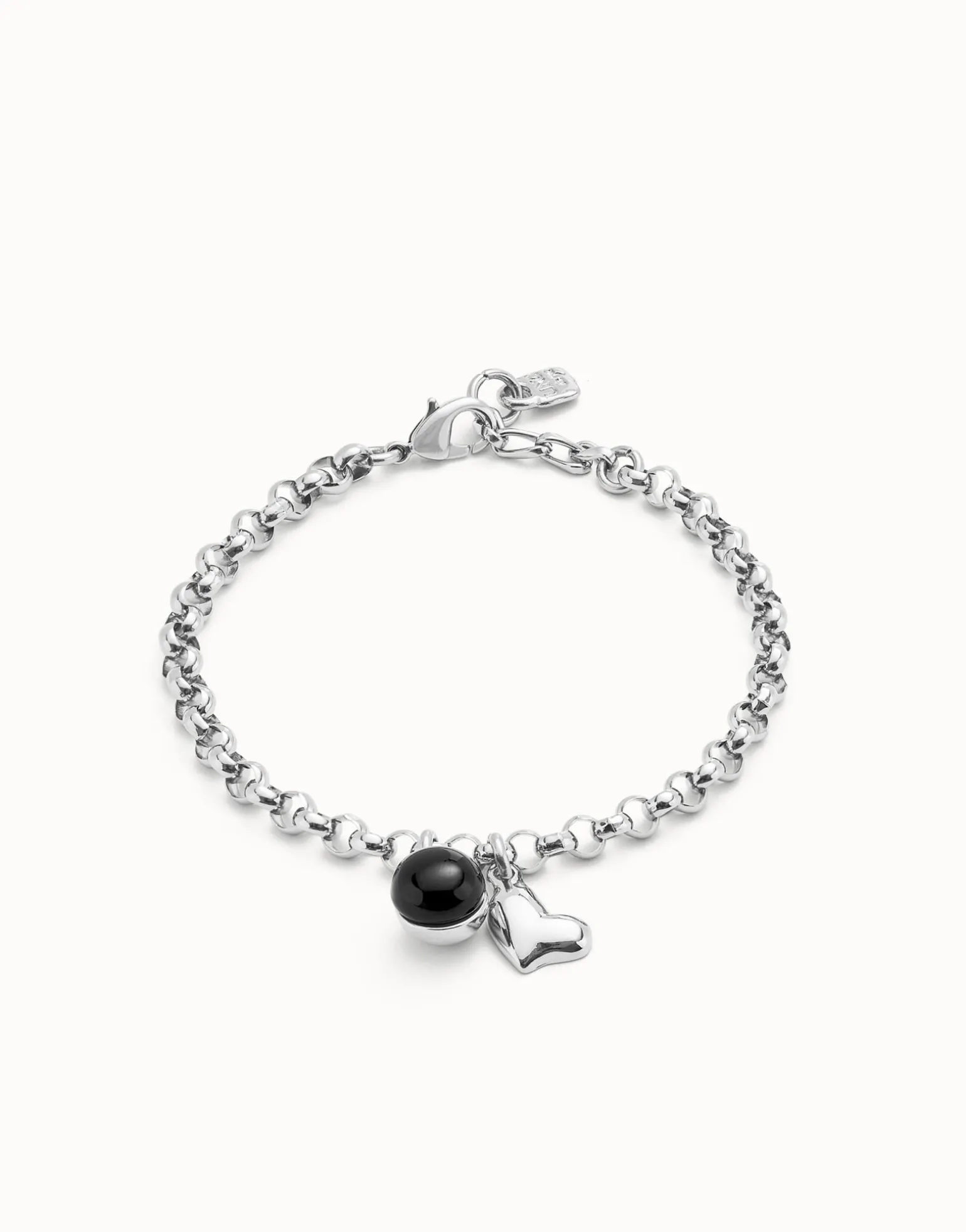 Link chain bracelet with heart charm and murano glass