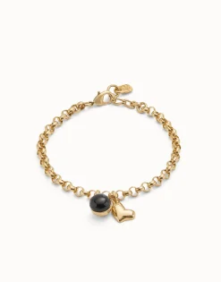 Link chain bracelet with heart charm and murano glass