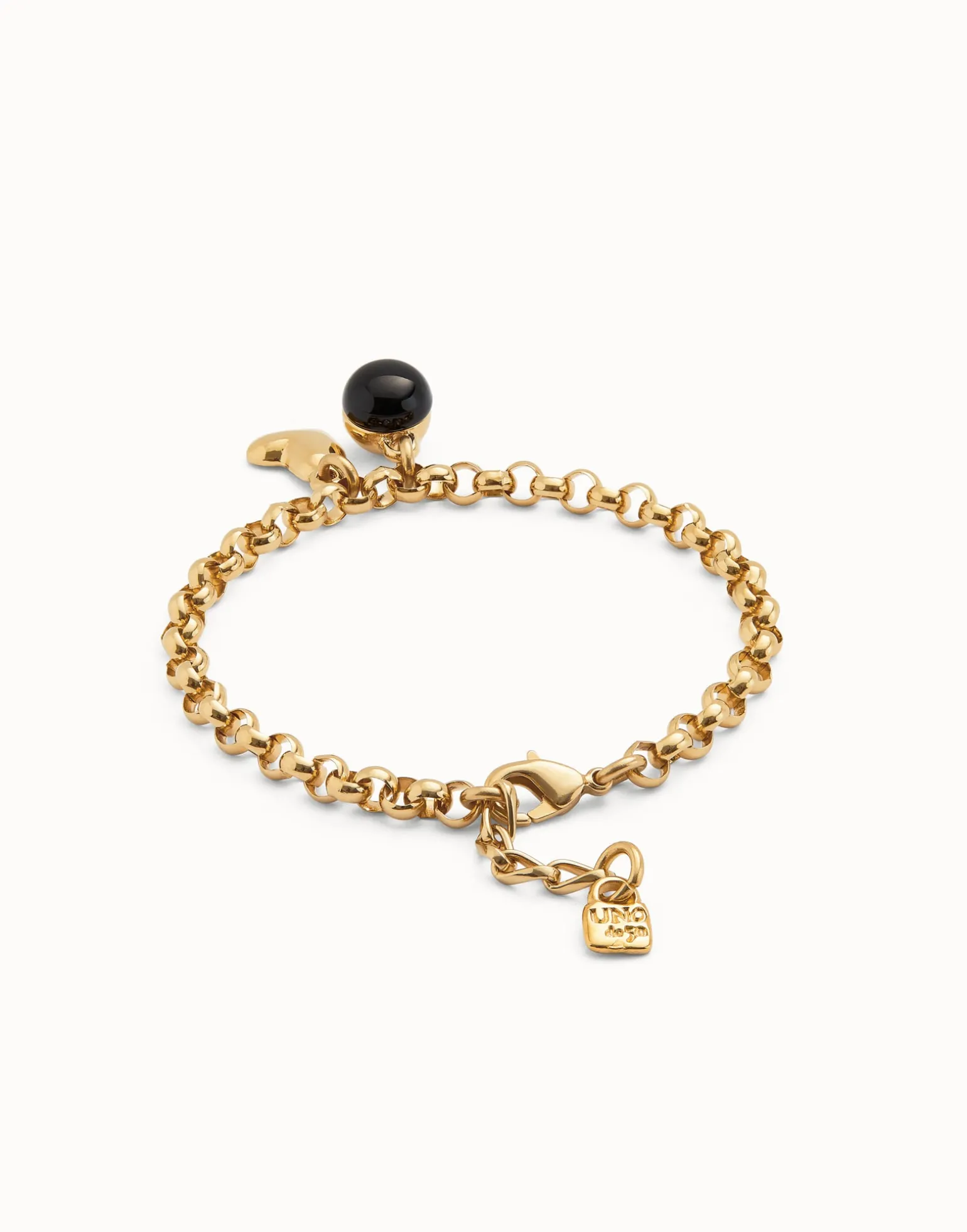 Link chain bracelet with heart charm and murano glass
