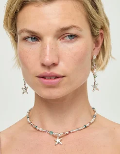 Long earrings with starfish and pearl