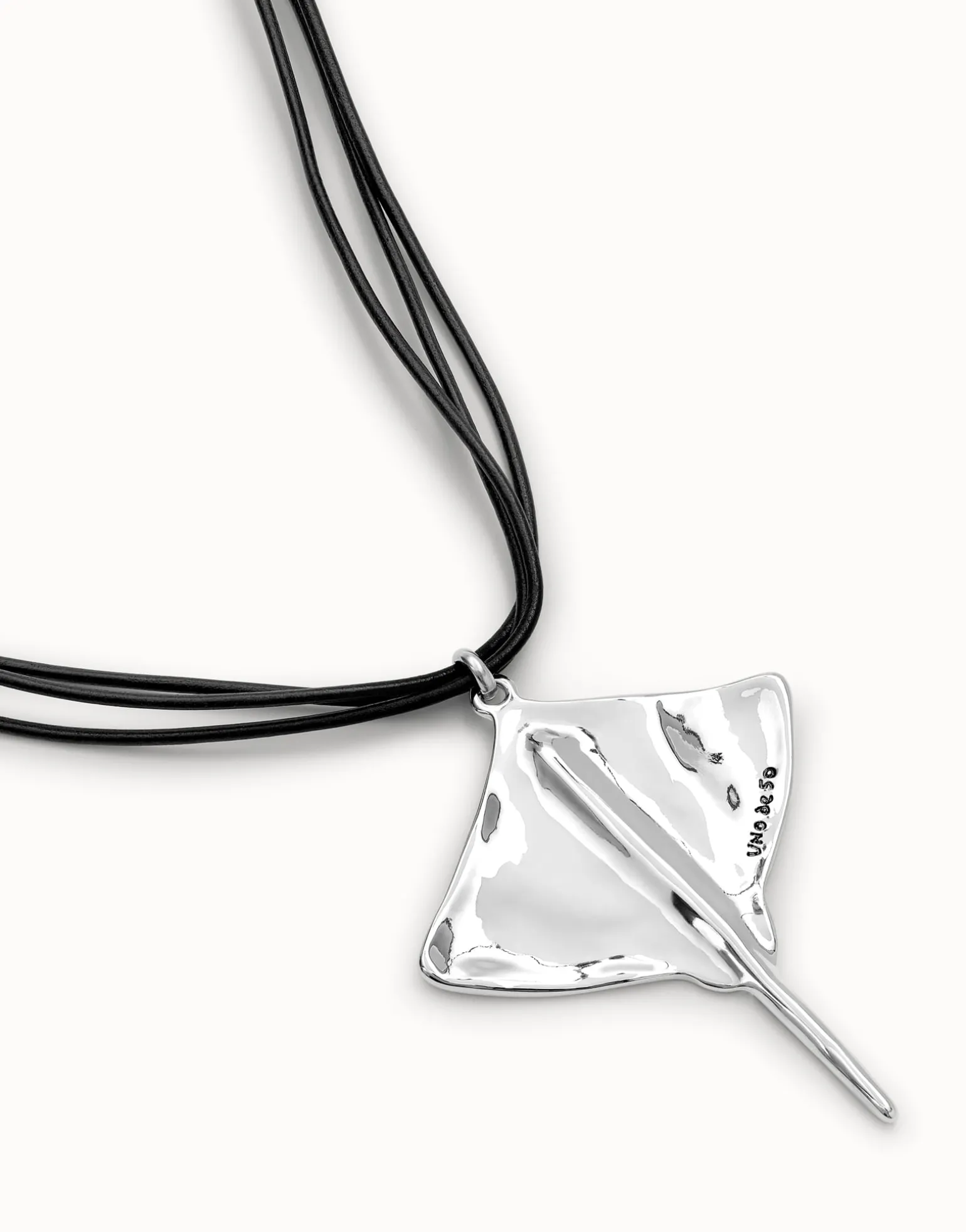 Long leather necklace pendant with manta ray