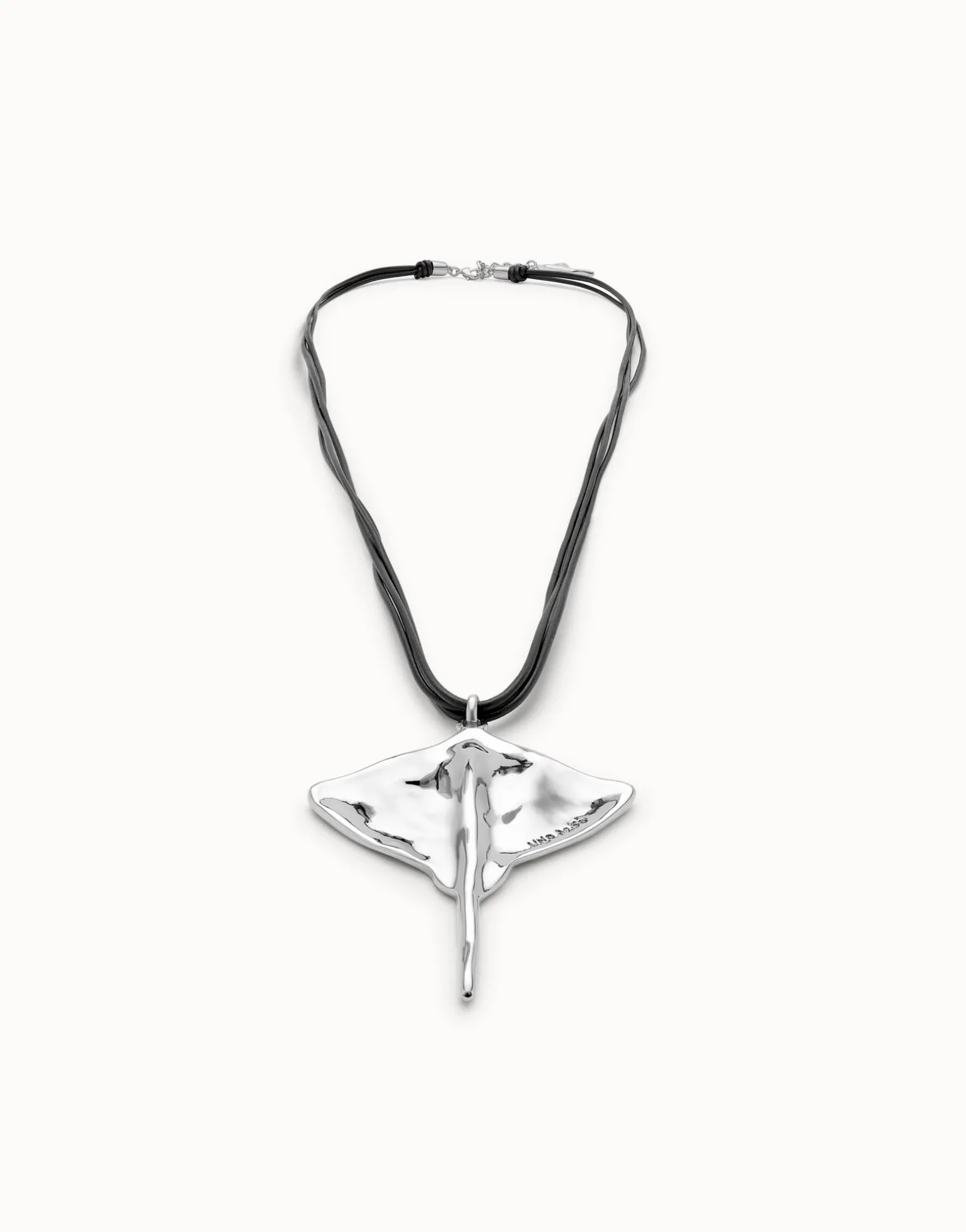 Long leather necklace pendant with manta ray