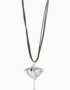 Long leather necklace pendant with manta ray
