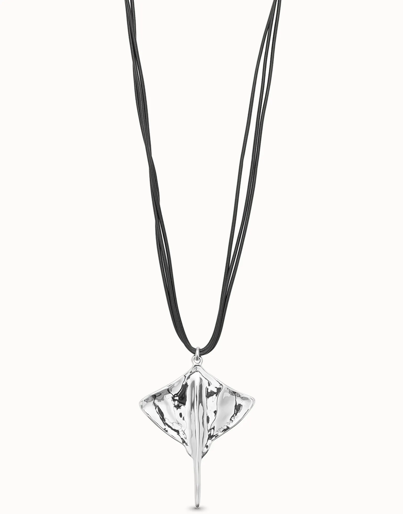 Long leather necklace pendant with manta ray