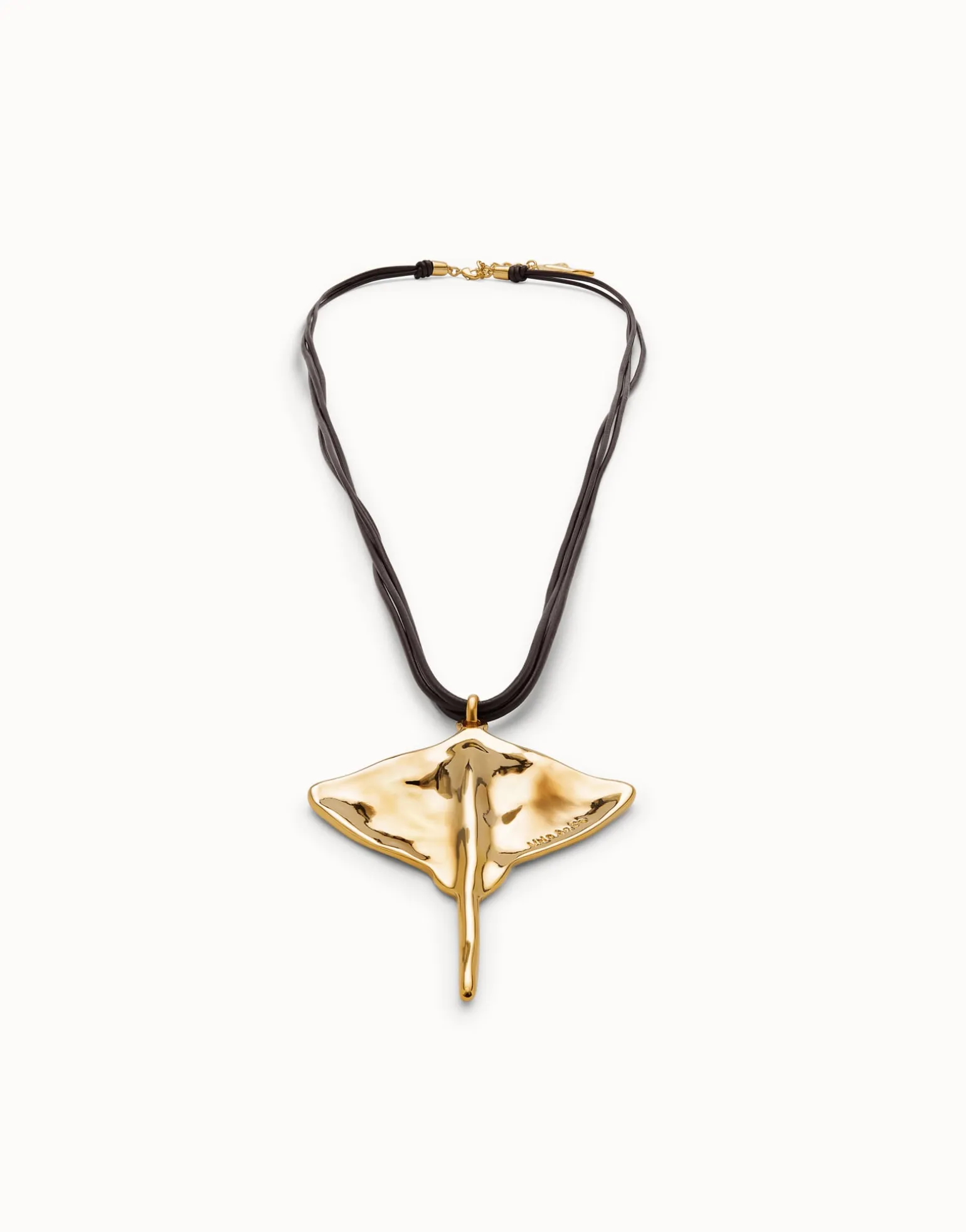Long leather necklace pendant with manta ray
