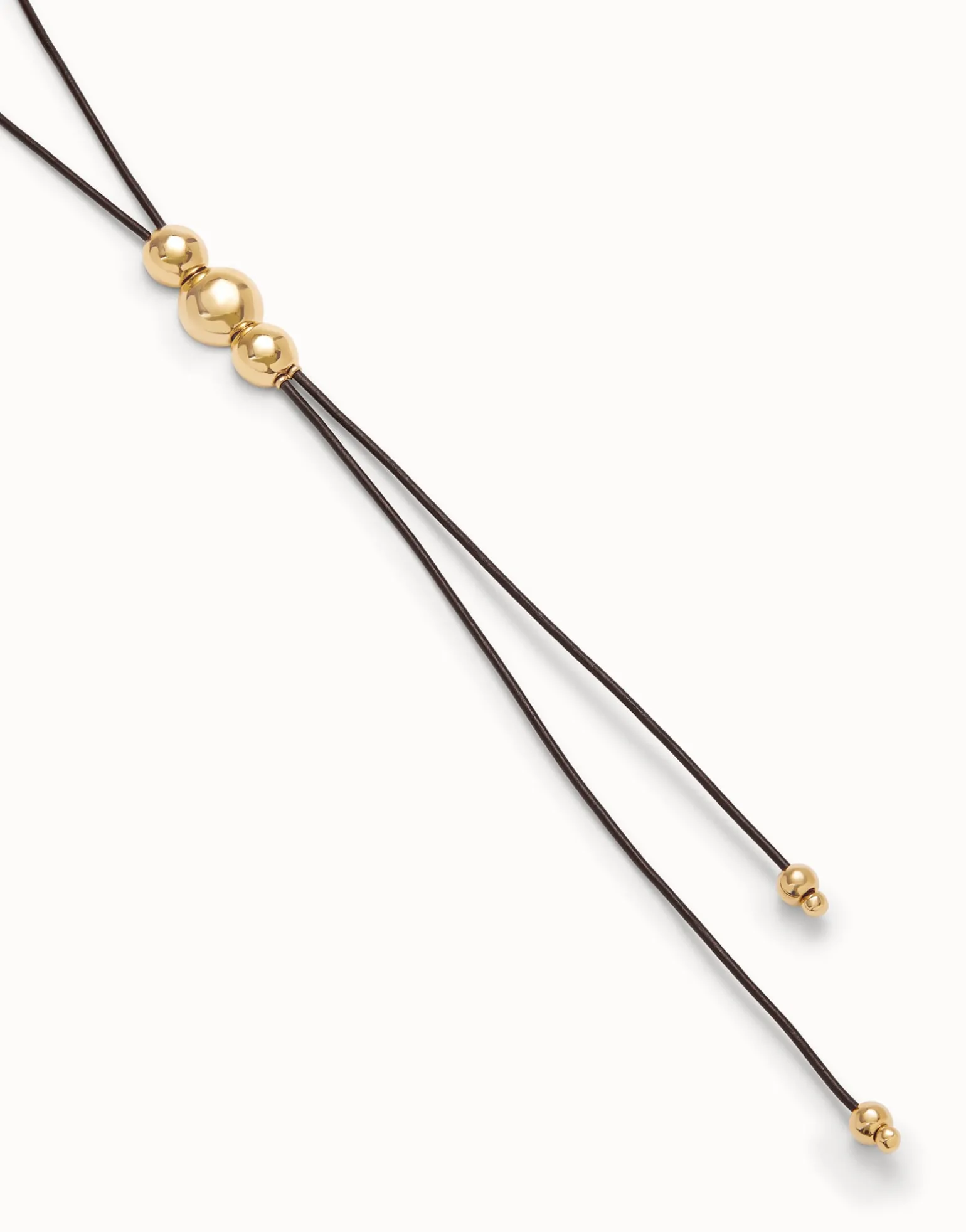 Long leather necklace with three central beads