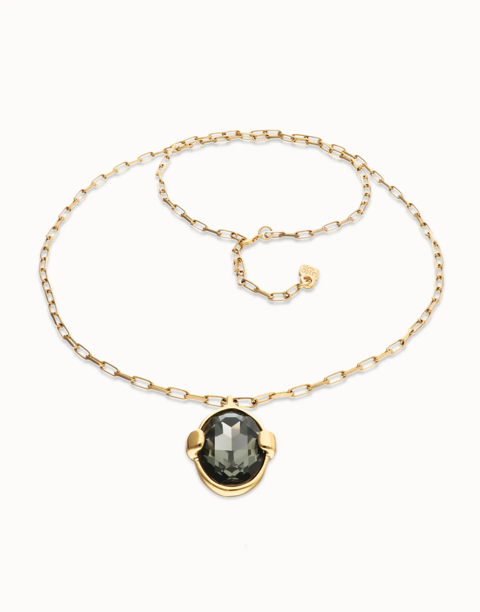 Long necklace with gray oval faceted crystal