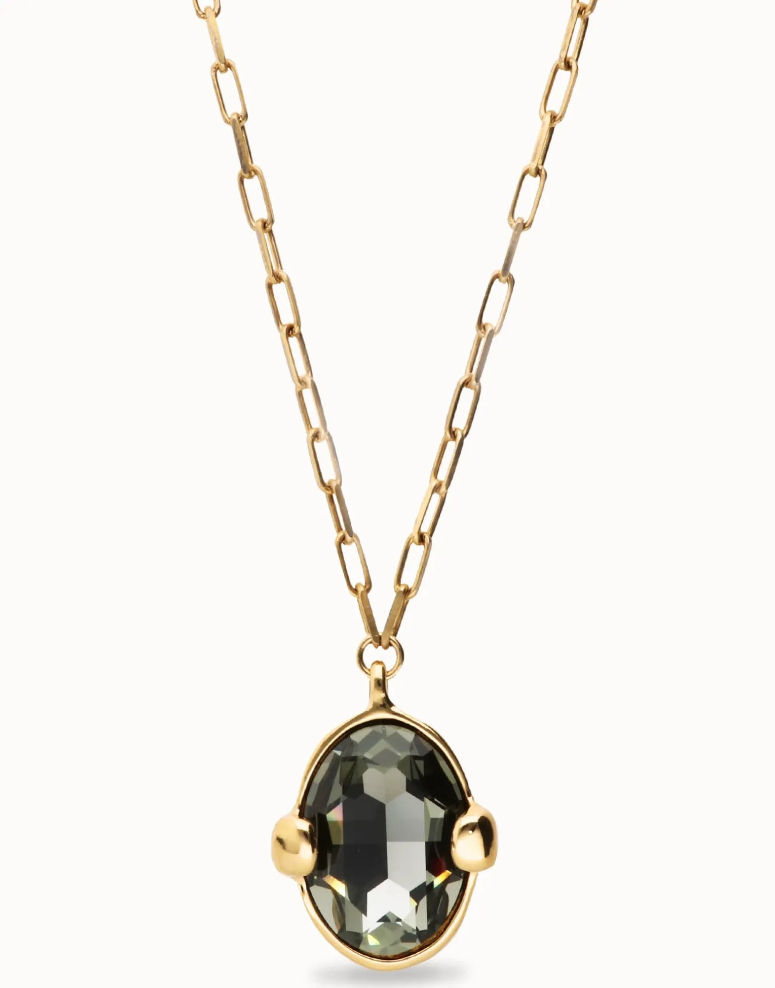 Long necklace with gray oval faceted crystal