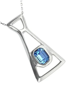 Long necklace with pendant and rectangular blue faceted crystal