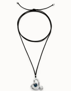 Long pendant and central heart with blue crystal