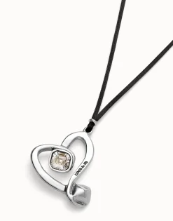 Long pendant and central heart with transparent crystal