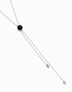 Long pendant necklace with central black murano glass