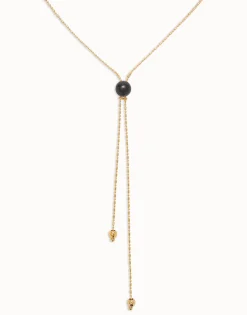 Long pendant necklace with central black murano glass