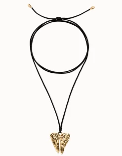 Long silk cord necklace with wing detail