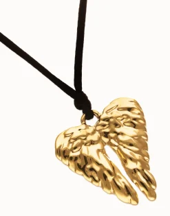 Long silk cord necklace with wing detail