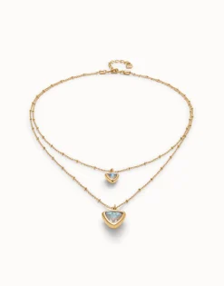 Multi-layer pendant link chain necklace with crystal