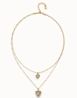 Multi-layer pendant link chain necklace with crystal