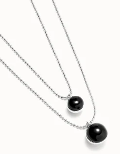 Multi-layer pendant link necklace with black murano glass