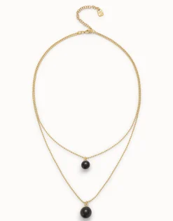 Multi-layer pendant link necklace with black murano glass