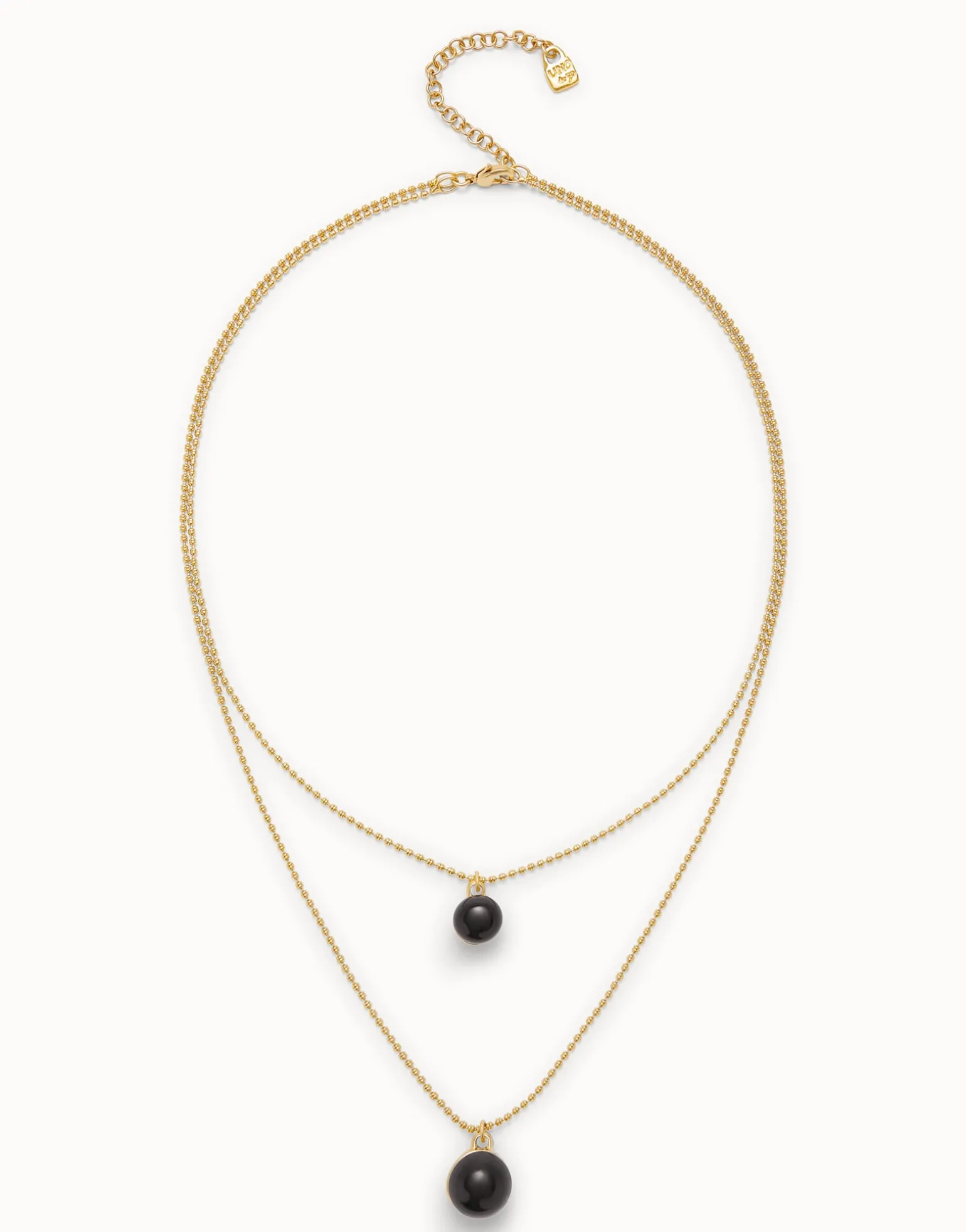Multi-layer pendant link necklace with black murano glass