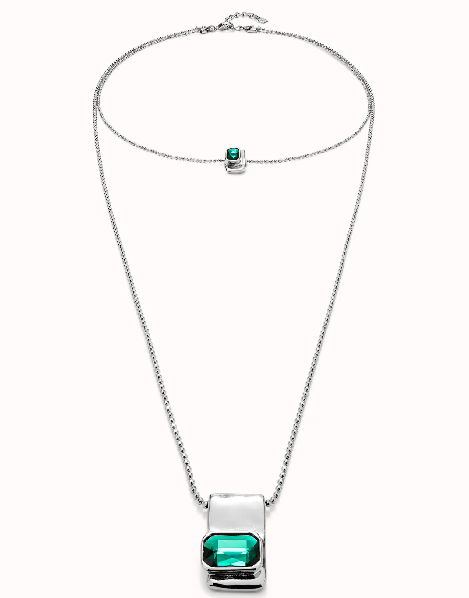 Multi strand chain necklace with green crystals