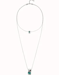 Multi strand chain necklace with green crystals