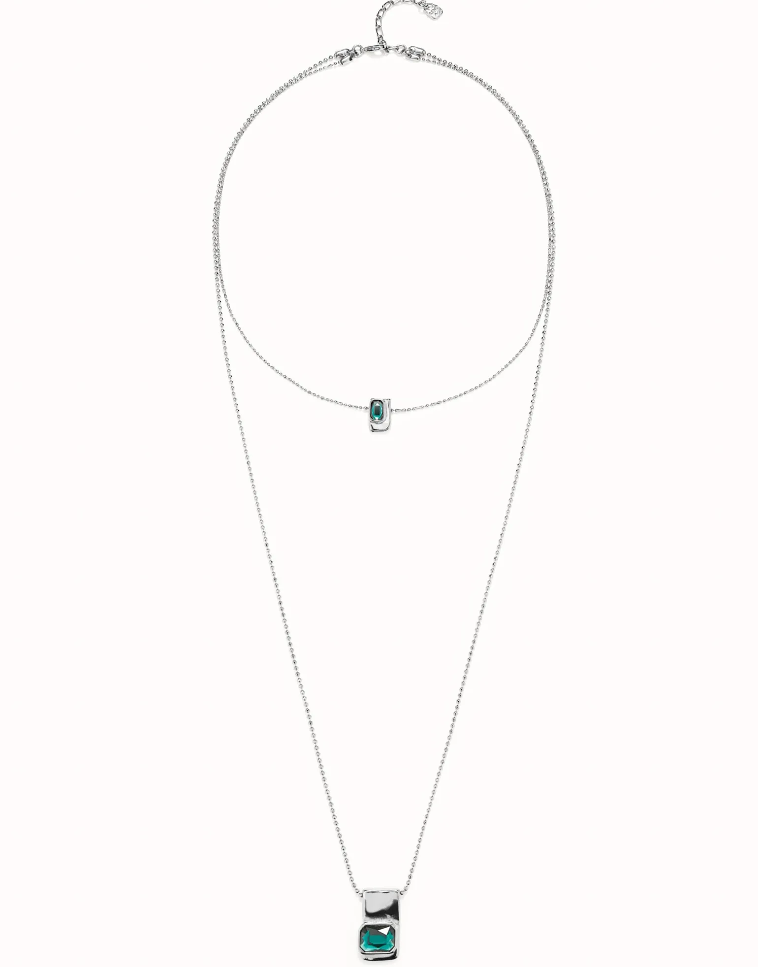 Multi strand chain necklace with green crystals