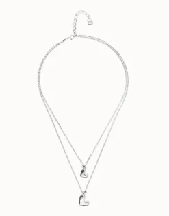 Multi strand chain necklace with two hearts