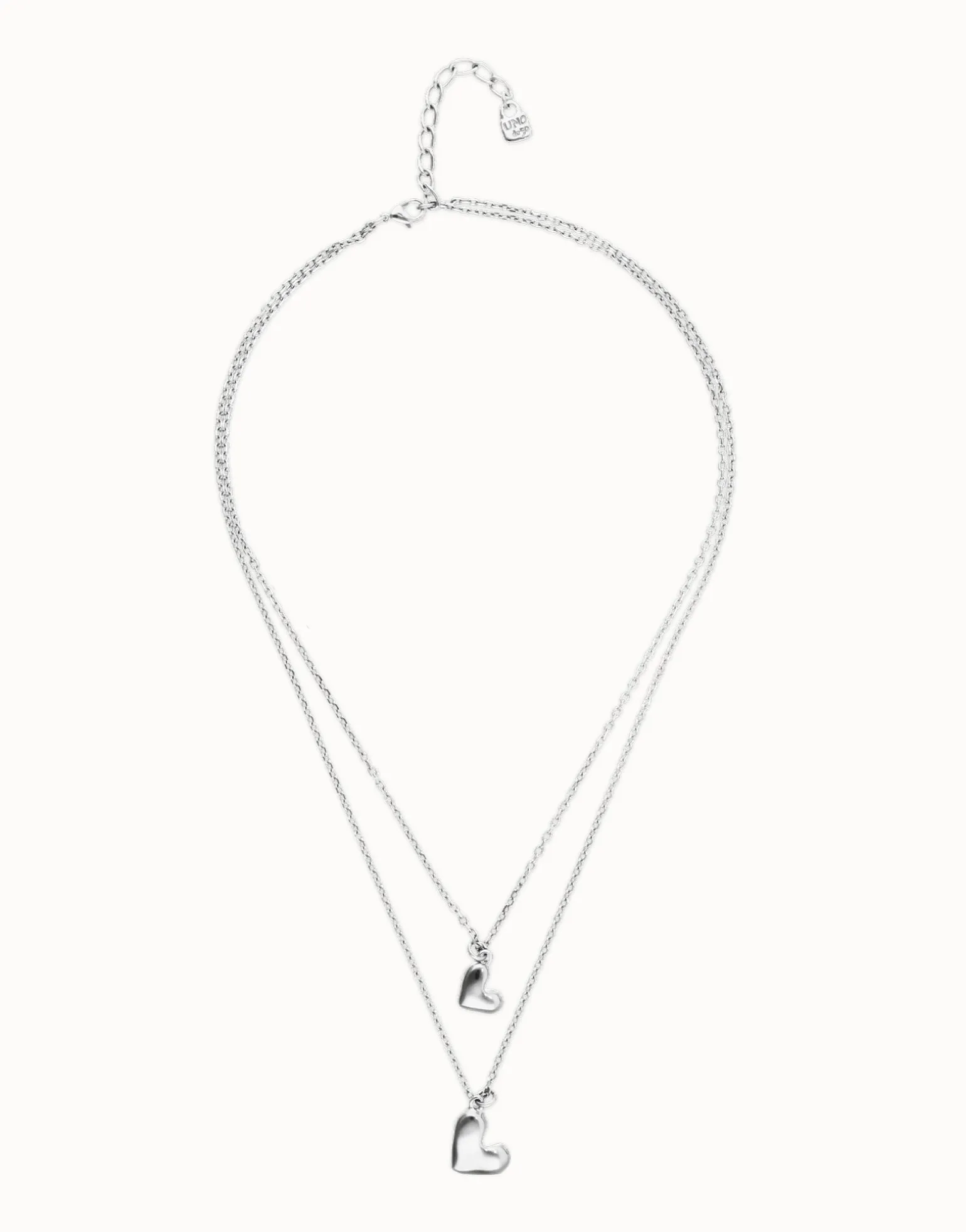 Multi strand chain necklace with two hearts
