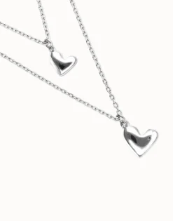 Multi strand chain necklace with two hearts
