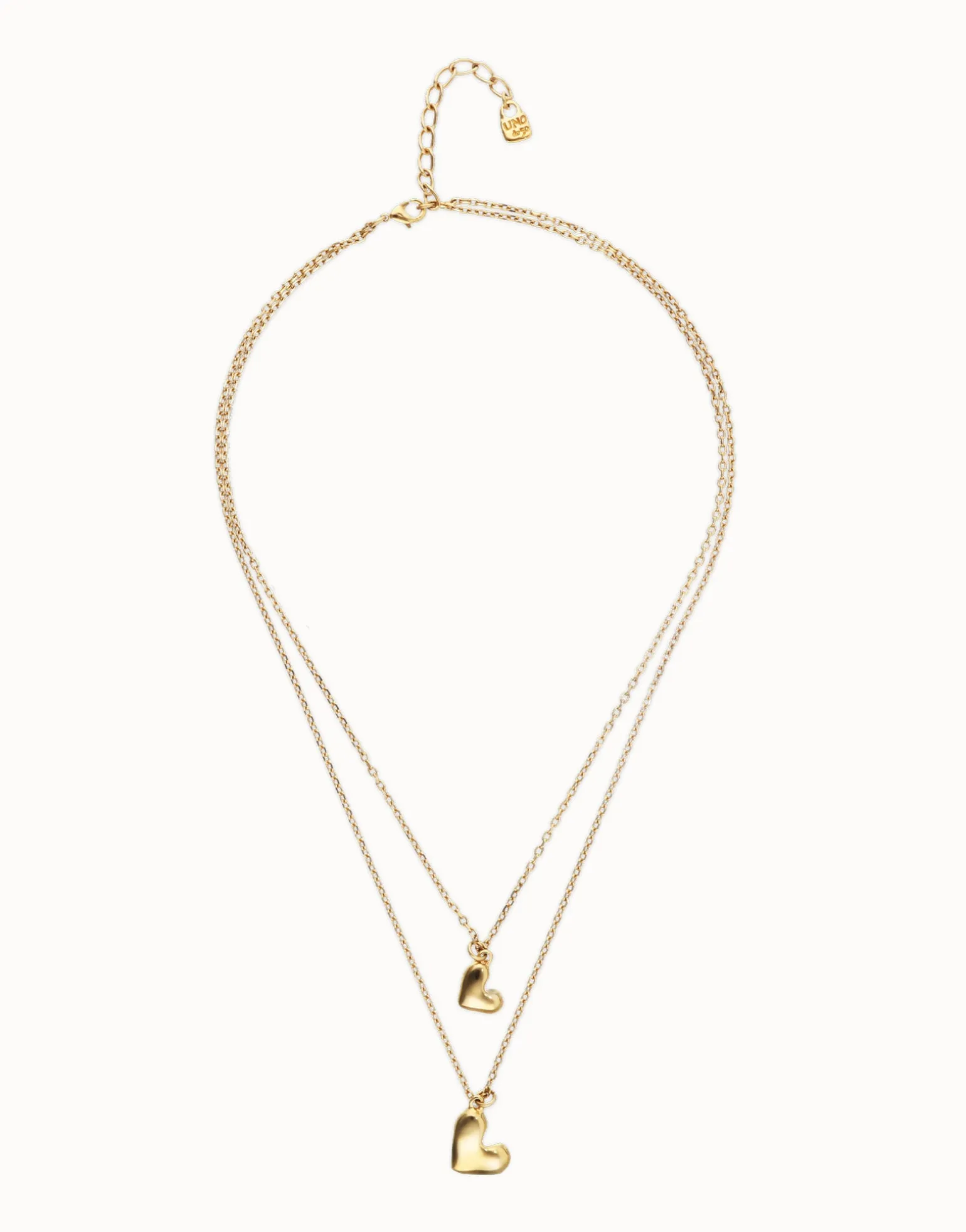 Multi strand chain necklace with two hearts