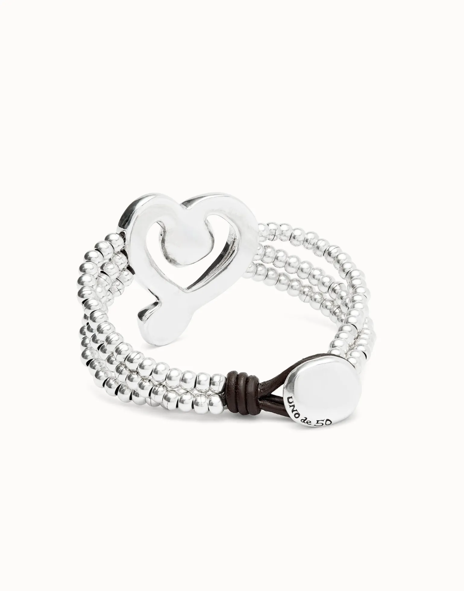 Multi strand leather beaded bracelet with a heart