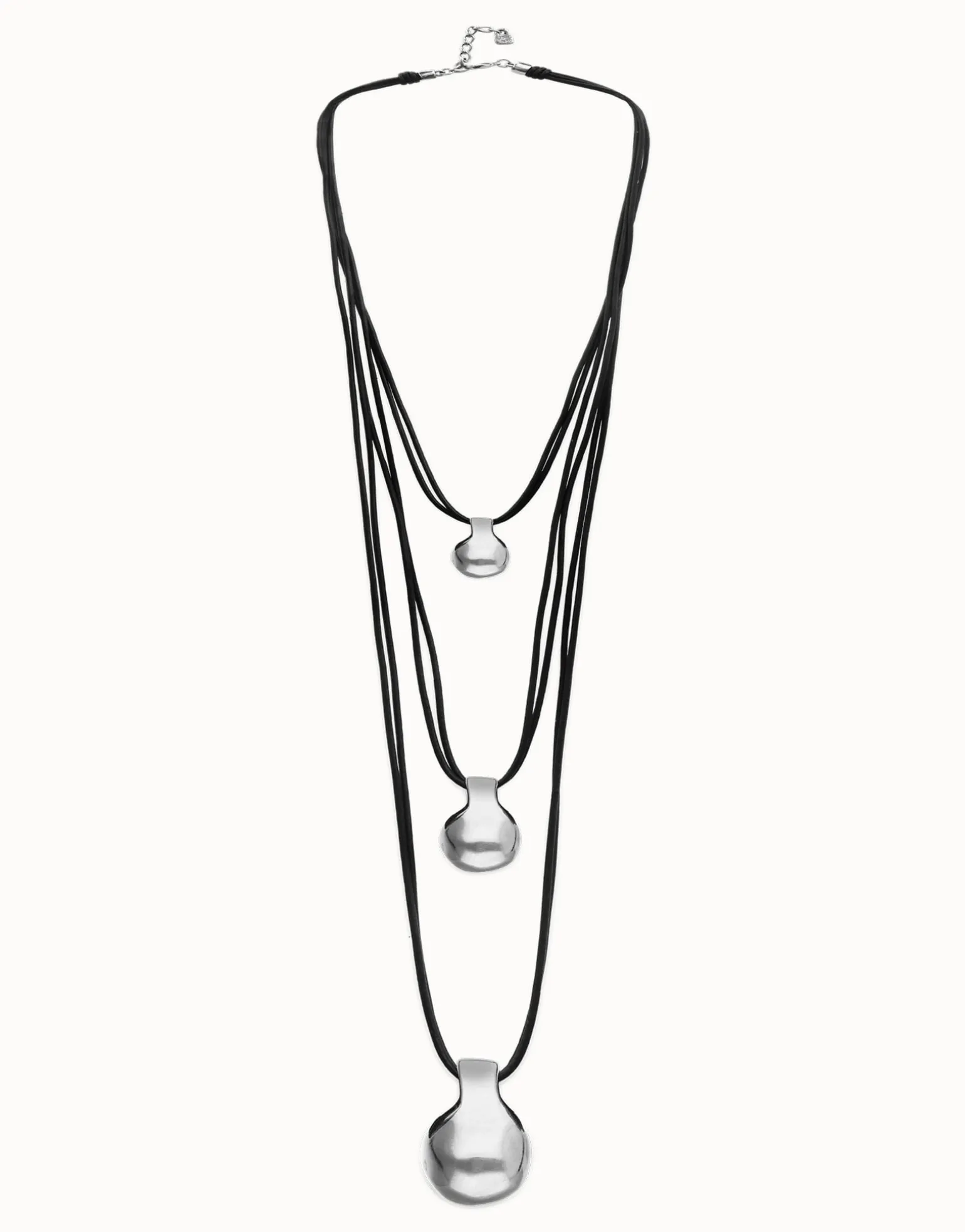 Multi strand leather necklace with three spheres