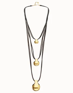 Multi strand leather necklace with three spheres